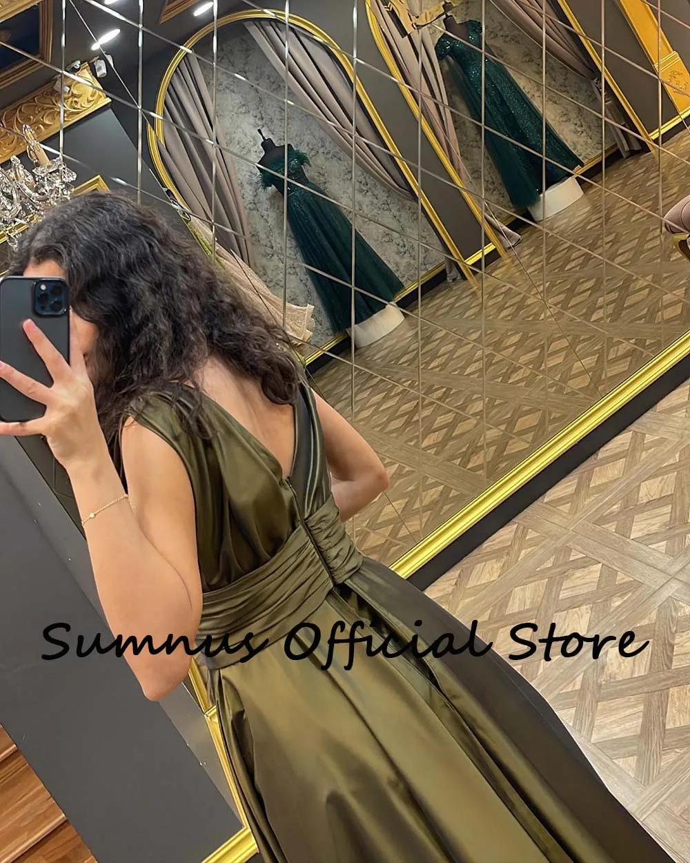 Sumnus Olive Green A Line Evening Dresses 2024 Handmade Beads Satin Long Wedding Party Gowns Araiba Women Formal Dress Oversize