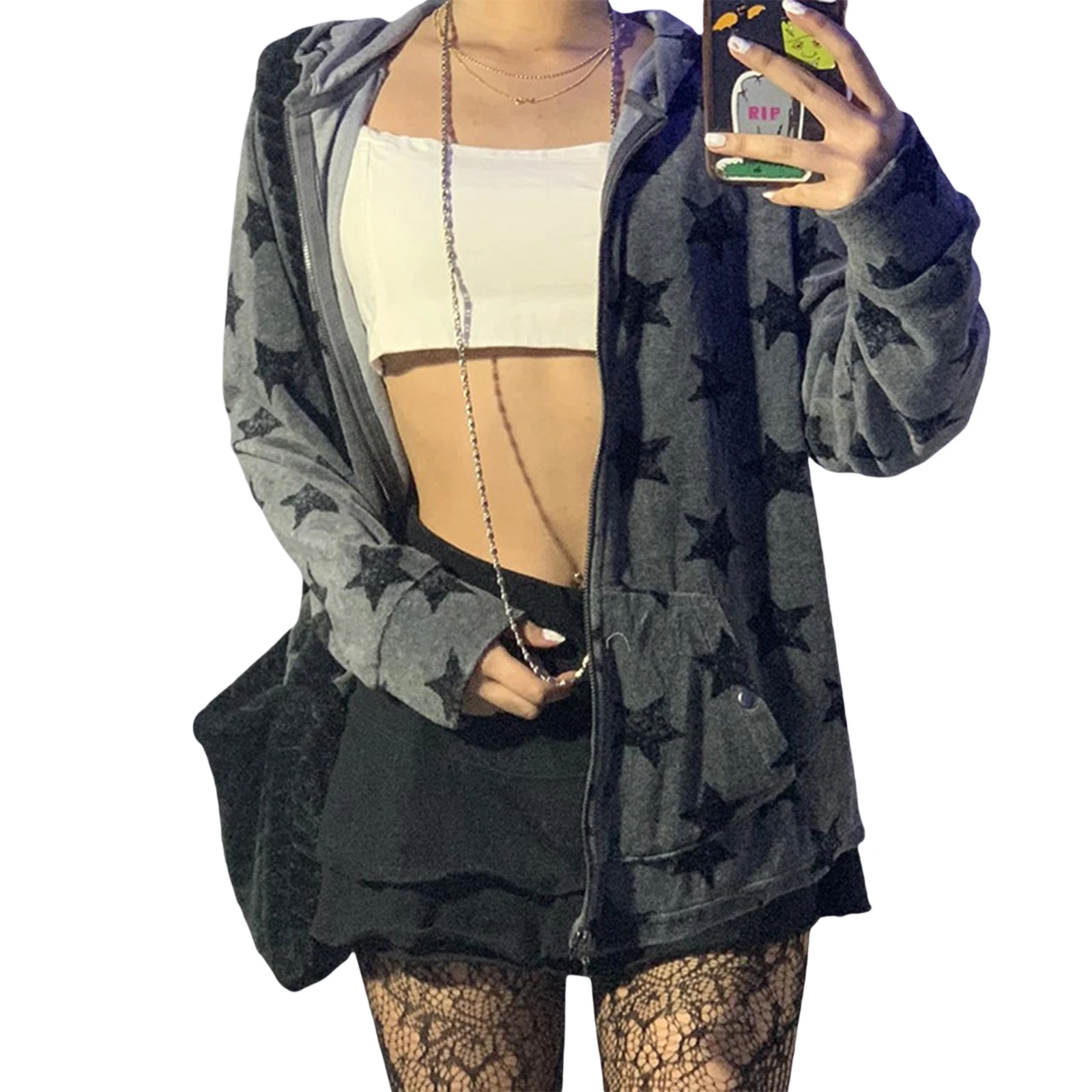 

Женская толстовка с капюшоном, длинными рукавами и принтом в виде звезд, верхняя одежда с карманами для повседневной носки.