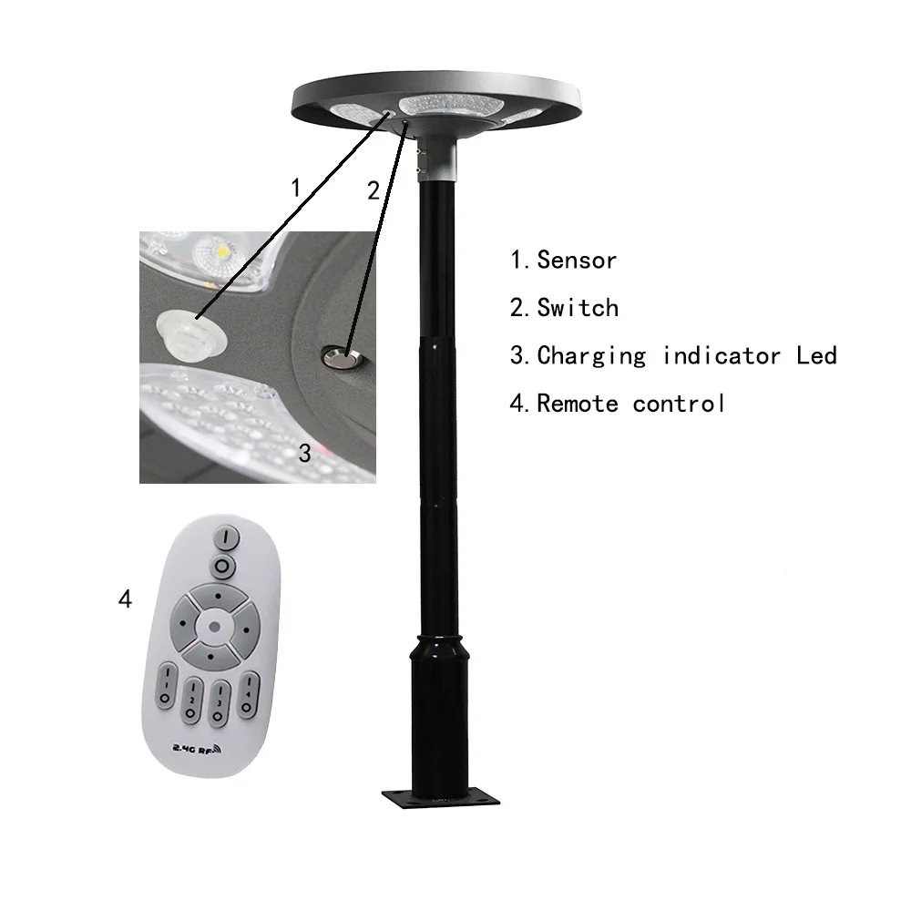 Waterproof IP65 UFO Solar LED Garden Street Light 30W Outdoor Parking Pole Lamp with Light Sensor and 10000mAh Battery view 4