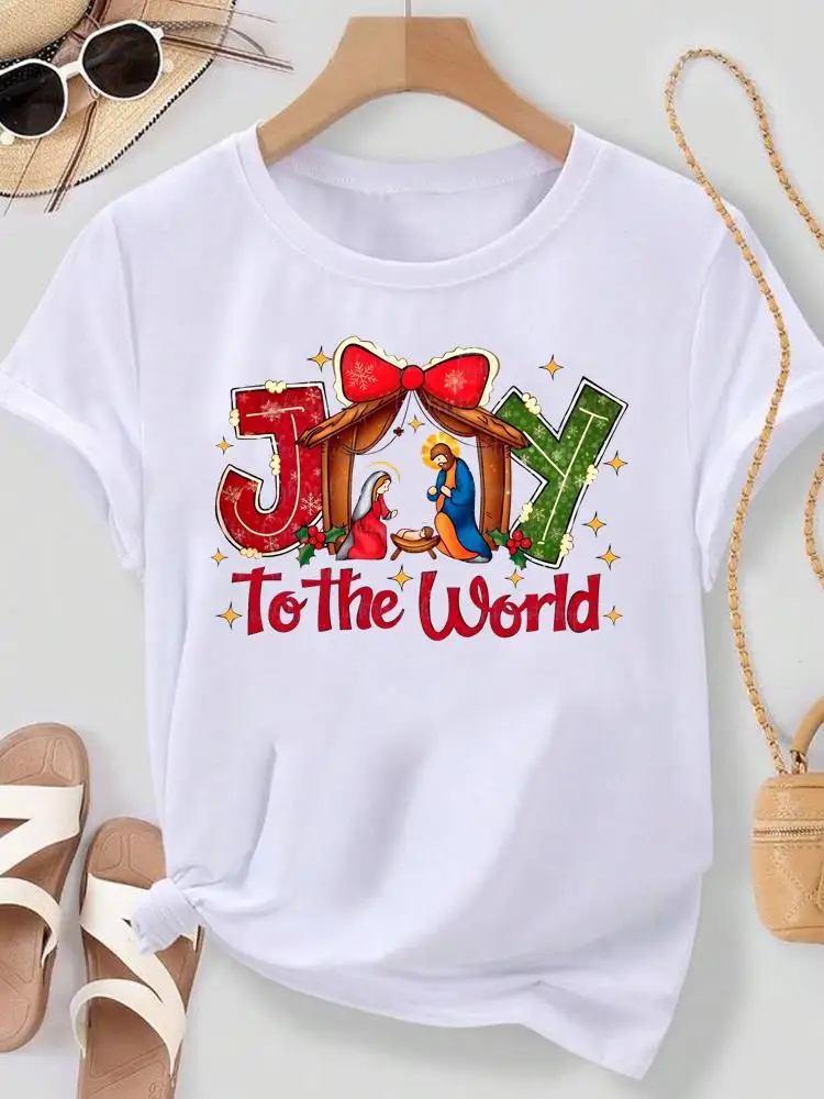 Checkered Alphabet Trendy Merry Christmas T-shirt Holiday Printed Fashion New Year's Women's T-shirt