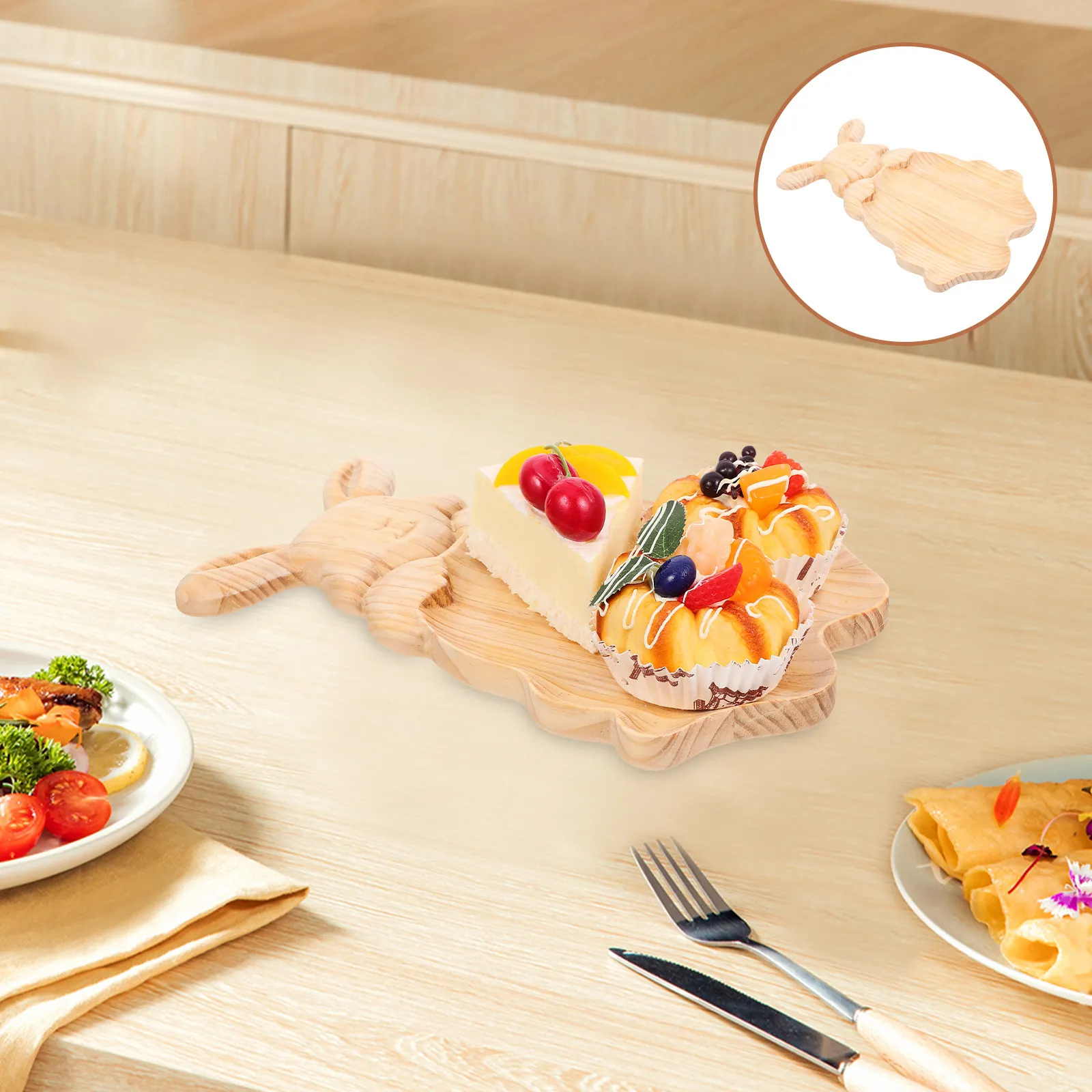 Bandeja de Madera con Forma de Conejo de Pascua para Servir Postres, Queso, Frutas y Aperitivos, Decoración Artesanal para Mesa de Estilo Rústico