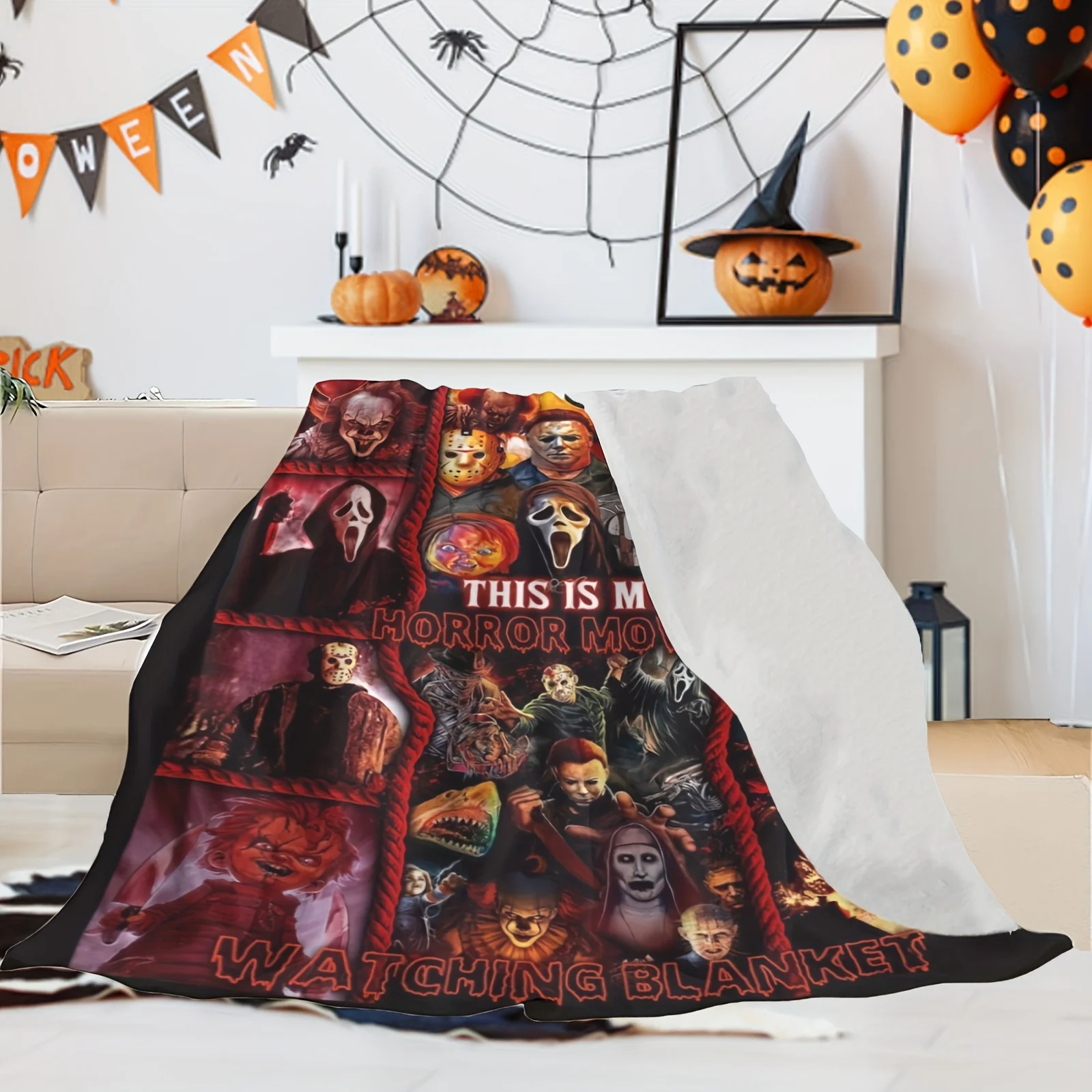 Halloween Blanket,Horror Movie Halloween Character Blanket,Halloween Blanket - Suitable for sofa, bed, travel, camping, living r