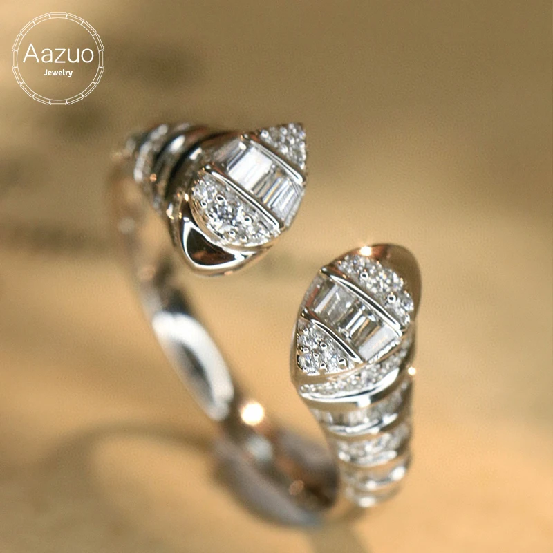 

Aazuo Luxury Jewelry 18K Solid Gold White Gold Real Natural Diamonds 0.50ct Open Ring Gift for Woman Engagement Party Au750