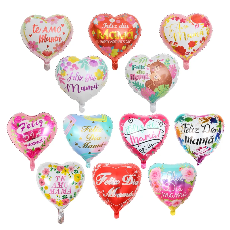 10/5pcs 18inch Heart Shape Printed Spanish Mother Foil Balloons Mother's Day Helium Love Globos Decor Mama Balloon Gift