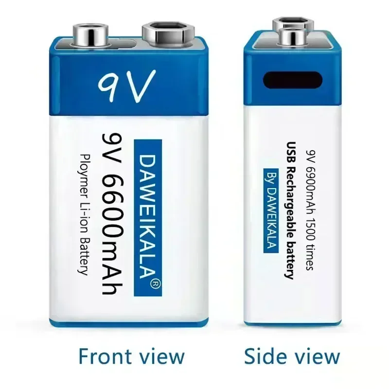 For 9V Battery 6600mAh li-ion Rechargeable battery Type-C USB Batteries 9V lithium for Multimeter Microphone Toy Remote Control