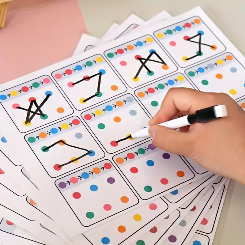12-Page A4 Size Reusable Erasable Pen Training Link Cards, Visual Tracking Focus Attention Exercise for Kids To Improve Memory