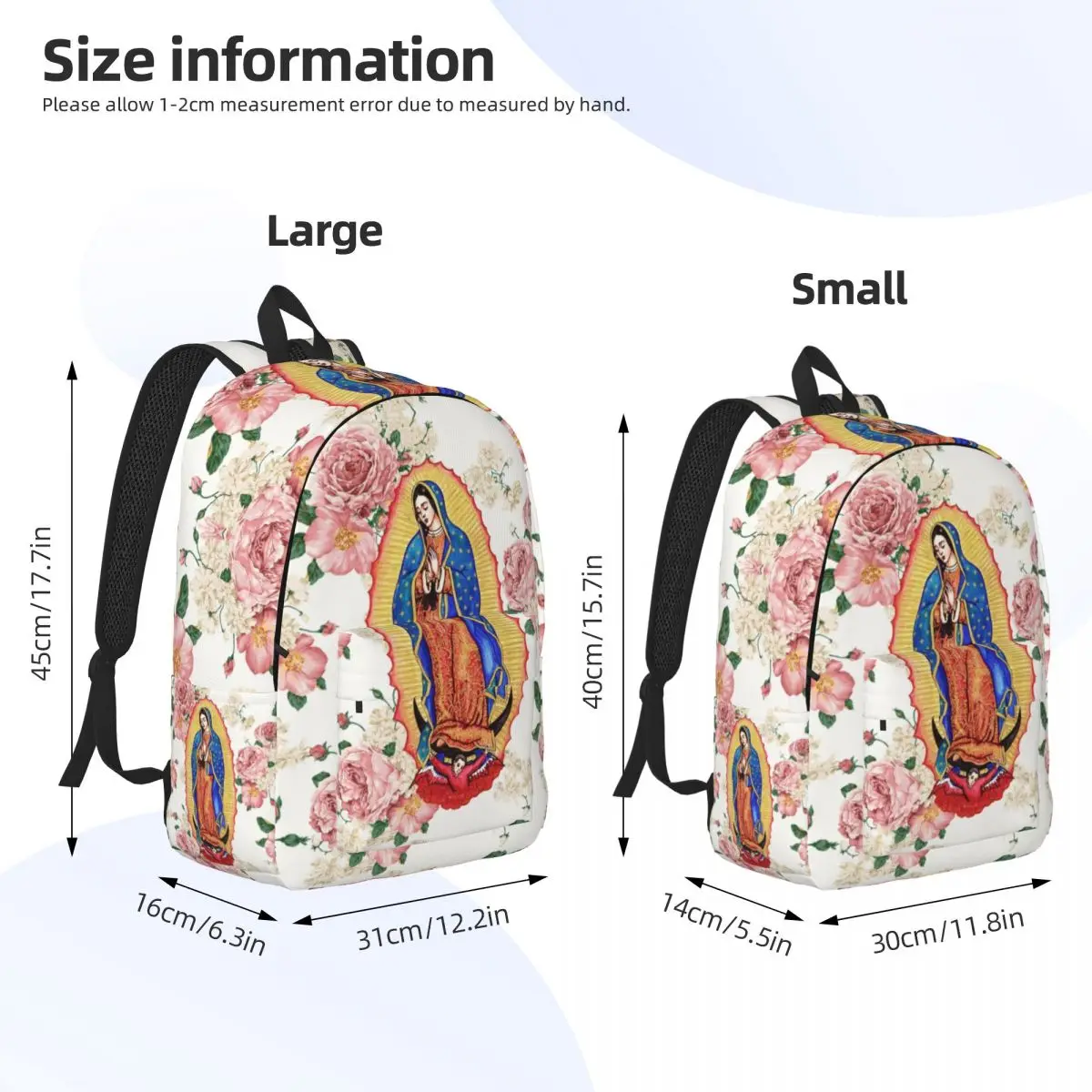 Virgin Of Guadalupe Canvas Backpack for Women Men Water Resistant College School Mexico Catholic Virgin Mary Bag Print Bookbags