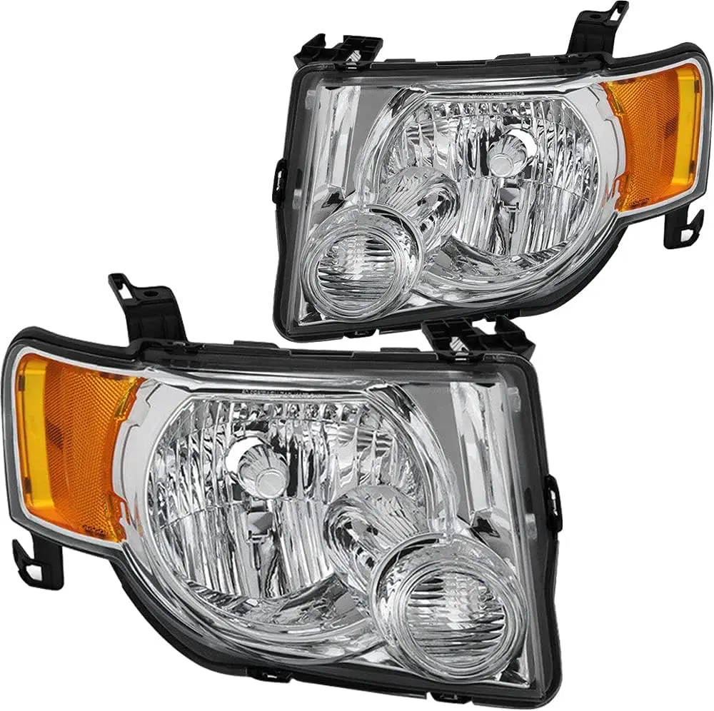 

Sulinso Headlight Assembly Compatible with 2008-2012 Ford Escape Passenger & Driver Side (Chrome Housing with Amber Reflector)