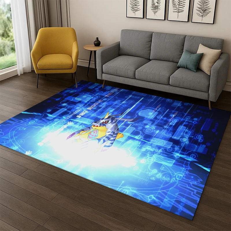 Alfombra de dibujos animados Digimon Adventure Angewomon Agumon para dormitorio, sala de estar, sofá, felpudo, decoración del hogar, alfombra antideslizante para área infantil