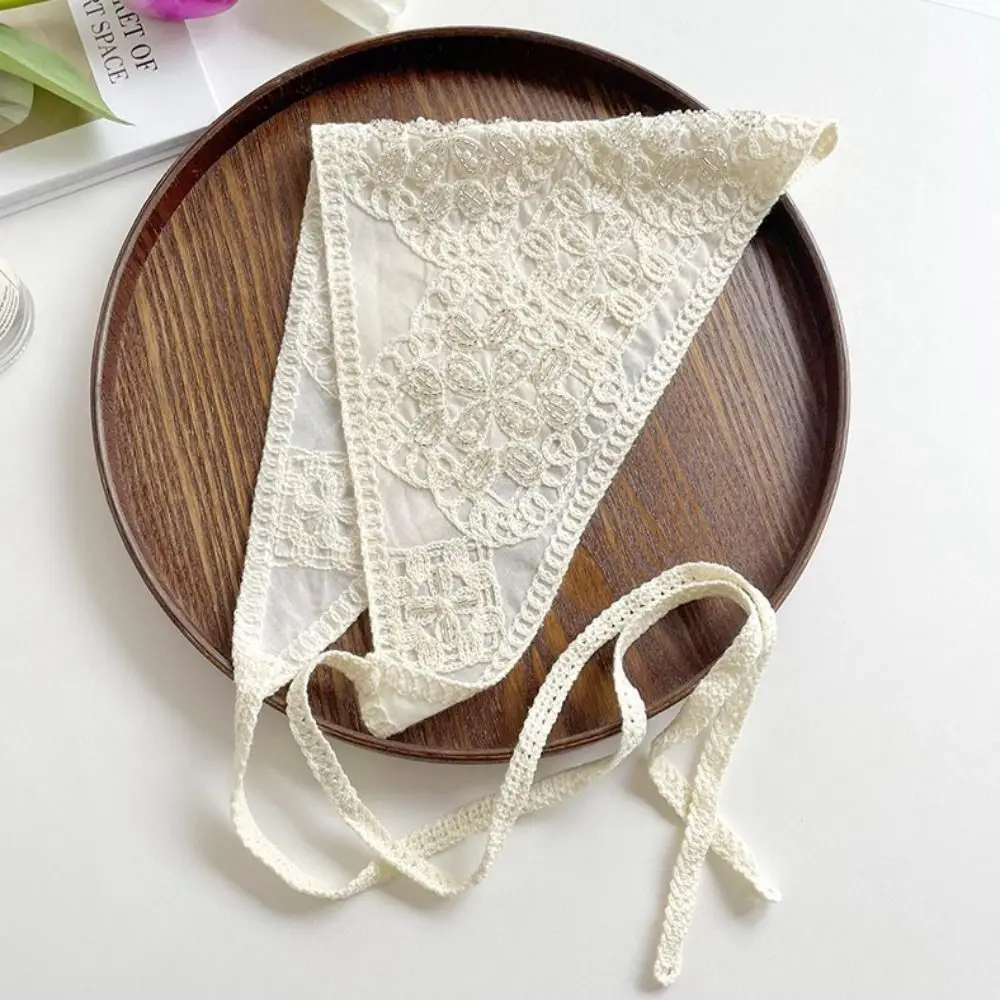 French Pastoral Style Triangle Headband Handmade Crochet Simple Style Headscarf Hat Sweet Spring Summer Headband Towel