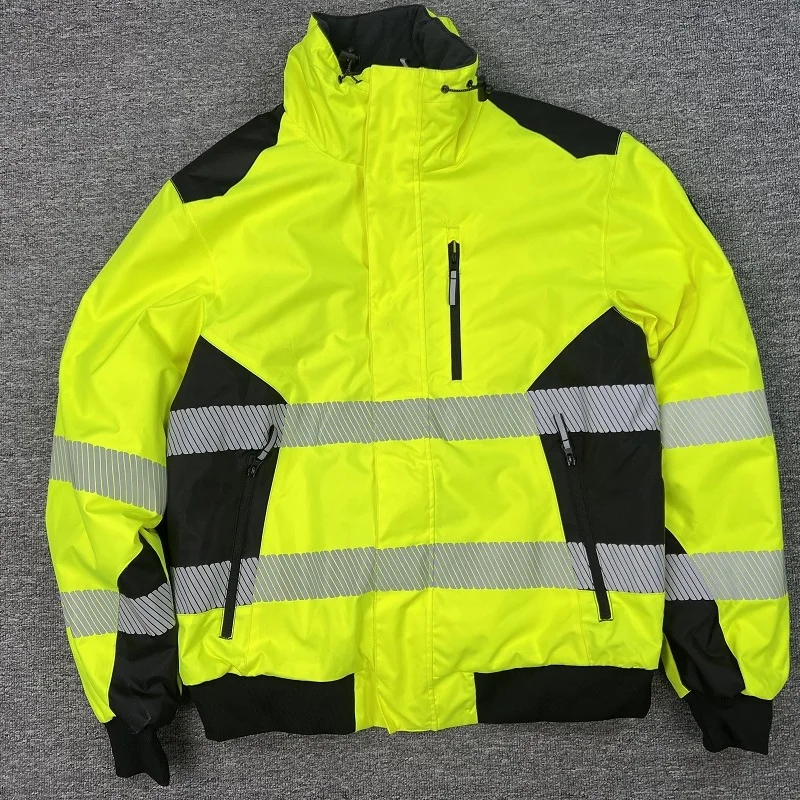 Men's Winter Jaet Windproof Waterproof Cotton Reflective Strip Outdoor Work Riding Jaet Coat Stand Fit Long Sve Zipper