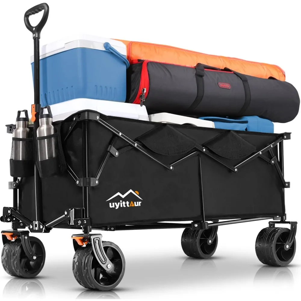 

Large 300L Collapsible Beach Wagon, 440lbs Capacity Heavy-Duty Foldable Wagon with Big All-Terrain Wheels