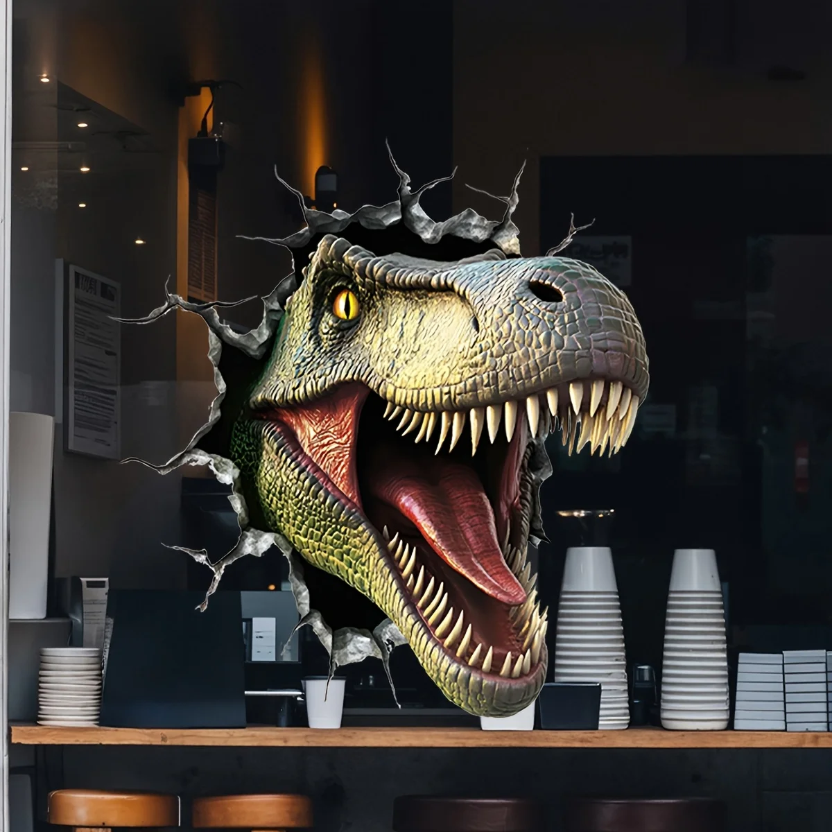 1pc T-Rex Breaking Through Wall & Window Sticker, Suitable for Windows,Doors,Bedroom,Living Room,A Cool Gift for Dinosaur Lovers