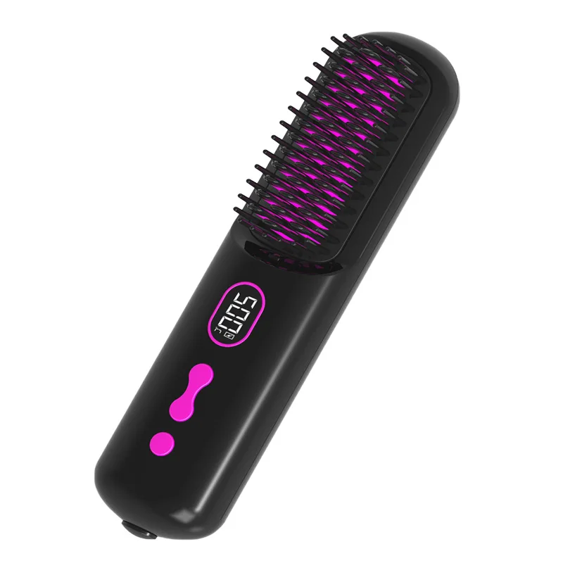 2025 Mini Portable Wireless Hair Straightener Brush 40 Million Negative Ion 2-in-1 Hot Brush Curling USB/Electric