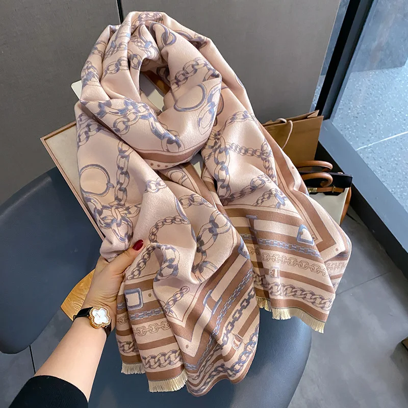 2023 Cashmere Scarf Women Winter Thick Pashmina Warm Shawl Wrap Design Abstract Flower Tassel Blanket Neckerchief  Poncho Stoles