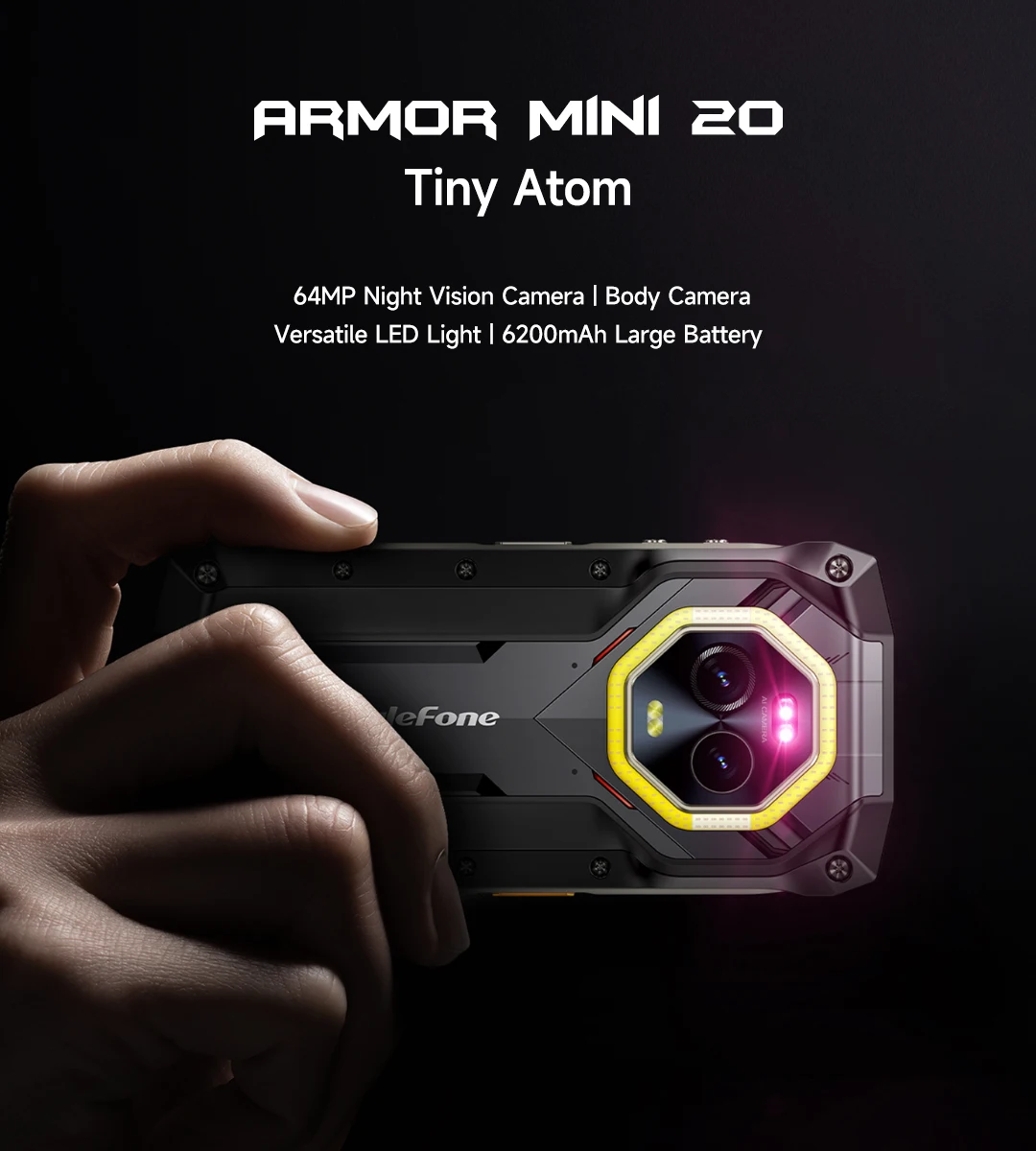 Ulefone Armor Mini 20 4G 4.7" Rugged Phone 64MP Night Camera Android 14 Smartphone 6200mAh Mobile Phone NFC 16GB+256GB 33W G99