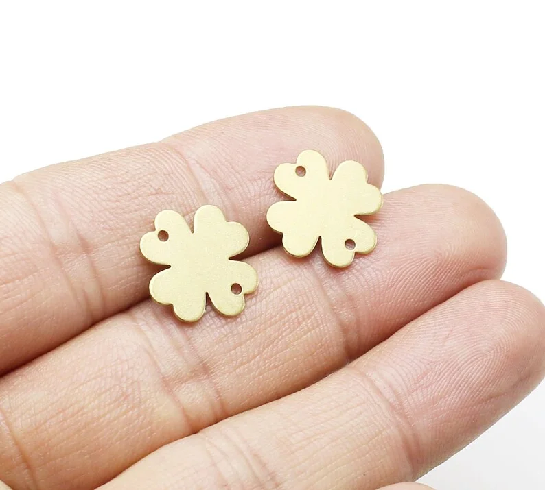 

30pcs Clover Leaf Charm, Link Chain Connector, Brass Charm For Jewelry Making, 15mm, Earring Findings, DIY Ornament -R008