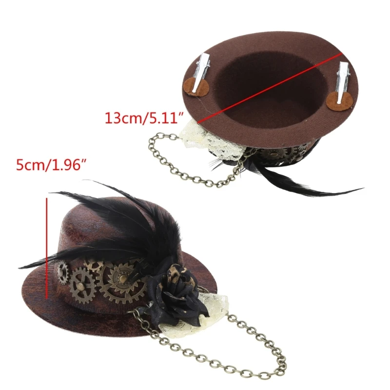 Women Halloween Gothic Mini Top Hat Steampunk Gears Chain Feather Flower Fascinator Hair Clip Victorian Cosplay N09 21 Dropship