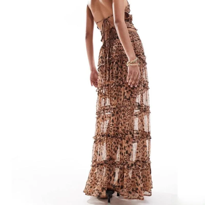 Verão feminino svel longo dr leopardo impressão ter ne vestido transfronteiriço sle noite dr faionable plus size