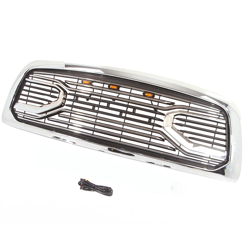 Big Horn Chrome Grille+Replacement Shell With Amber Lights Fit For 2009-2012 Dodge Ram 1500