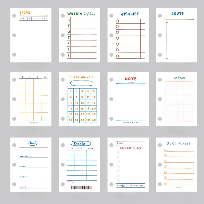 A8 3Holes Loose Leaf Notebook Refill Spiral Binder Inner Page Weekly Monthly To Do Inside Paper Stationery