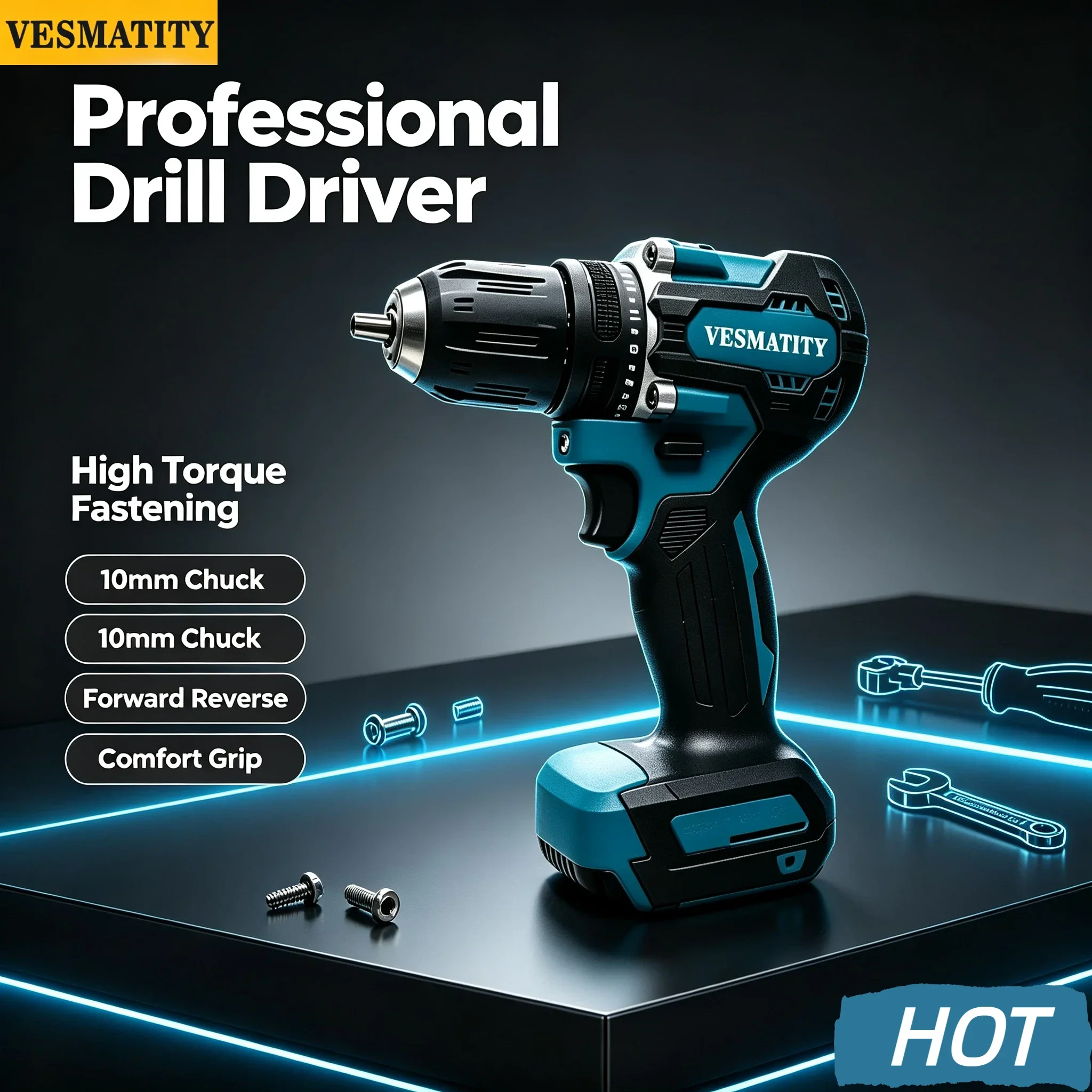 Vesmatity Brushless DDF487 Cordless Impact Drill Driver High Torque Electric Screwdriver Compact Household 18V Battery Tool Pro