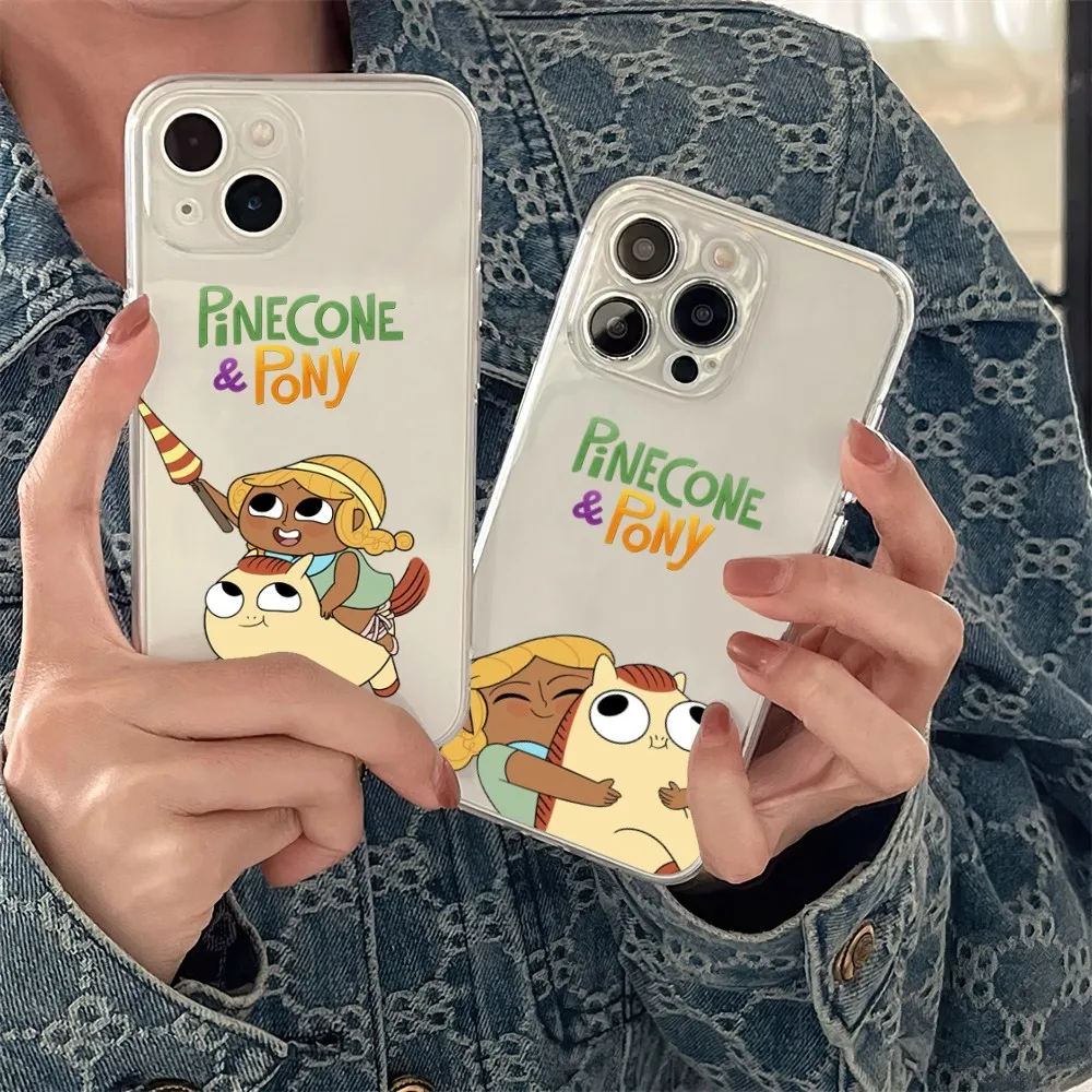 cartoon pinecone and pony  Phone Case For iPhone 11 12 Mini 13 14 15 Pro XS Max X 8 Plus SE XR Transparent Shell