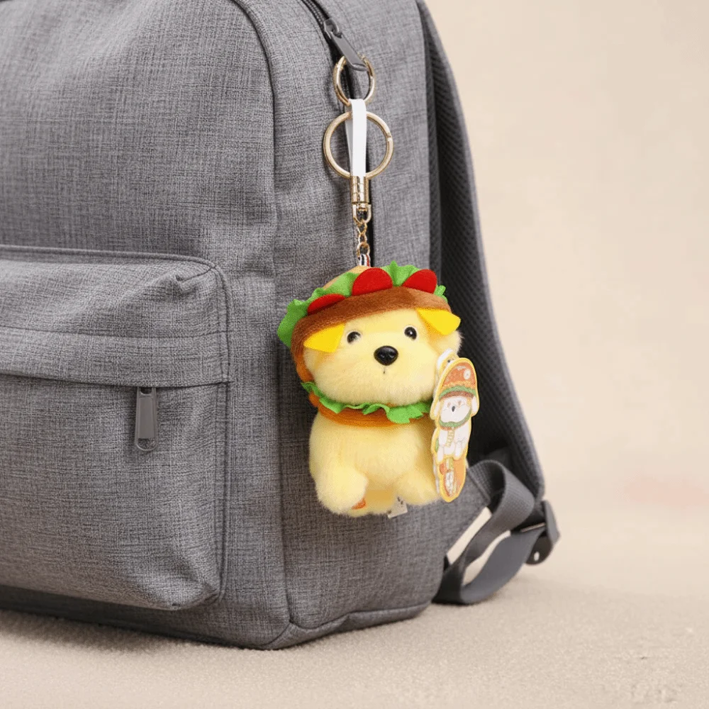 Ultra-Soft PP Cotton Burger Animal Plushie Exquisite Embroidery Short Fabric Kawaii Foodie Key Chain Vivid Realistic Colors