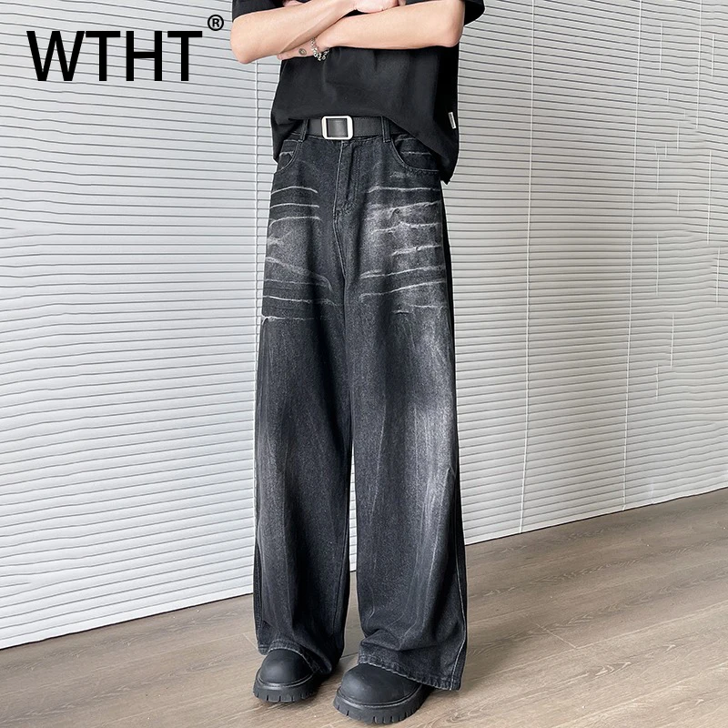 

Мужские джинсы WTHT Fashion в полоску с эффектом тай-дай, винтажный американский стиль, широкие штанины, модель 2026 года, лето, 2A2918