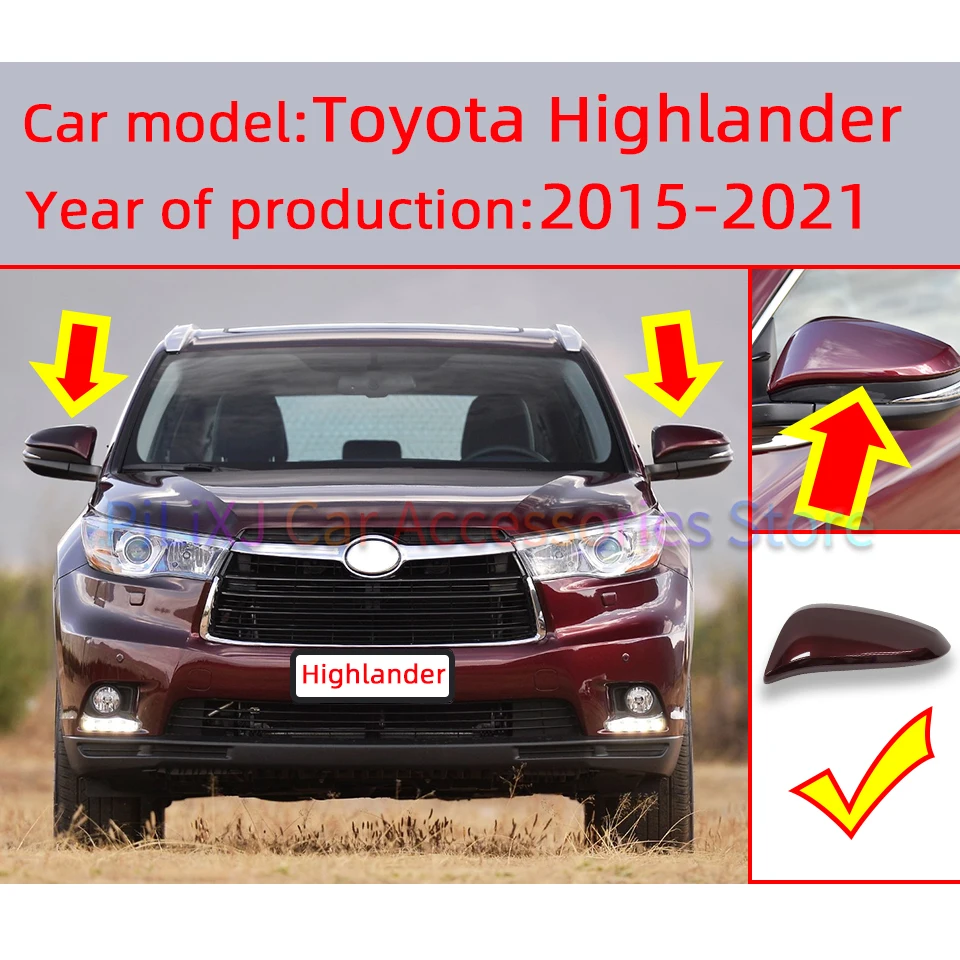 Rearview Mirror Cover For Toyota Highlander 2015 2016 2017 2018 2019 2020 2021 Door Outside Shell Cap Housing Hood Lid Wing