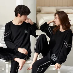 Spring Cotton Waffle Long Couple Sleepwear Sporty Pajama Korean Pajamas Set for Man Fashion Trendy Woman Pijama Casual Nightwear