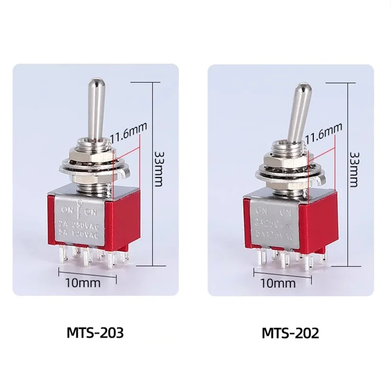 10pcs 6mm Miniature Switches Toggle Switch Single Pole Double Throw Mini Waterproof Cap Micro Switch ON-OFF-ON 6A