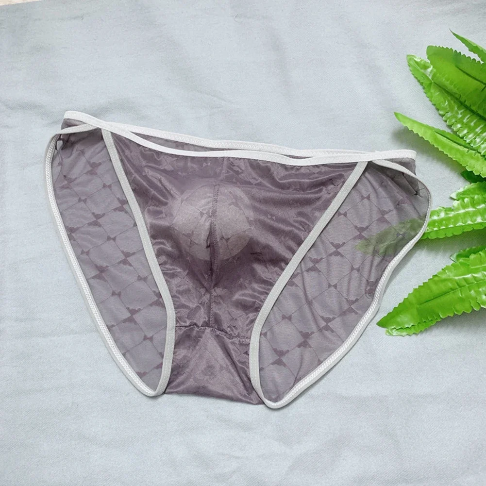 Cuecas de malha transparente gay sissy ver através de lingerie erótica macia e confortável calcinha impressa homem gay bulge bolsa cuecas