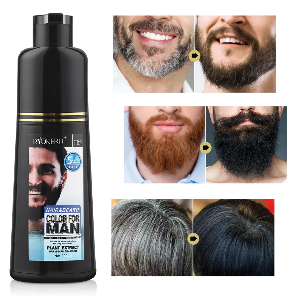 200ml Natural Permanent Beard Dye Shampoo Long Lasting Beard Coloring For Men Removal White Grey Hair Color Cover Beard Care