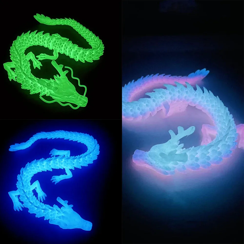 Luminous 3D Printed Dragon Figures Decor Toy Multi-Jointed Movable Articulated Dragon Toy for Home Car Tabletop Ornament