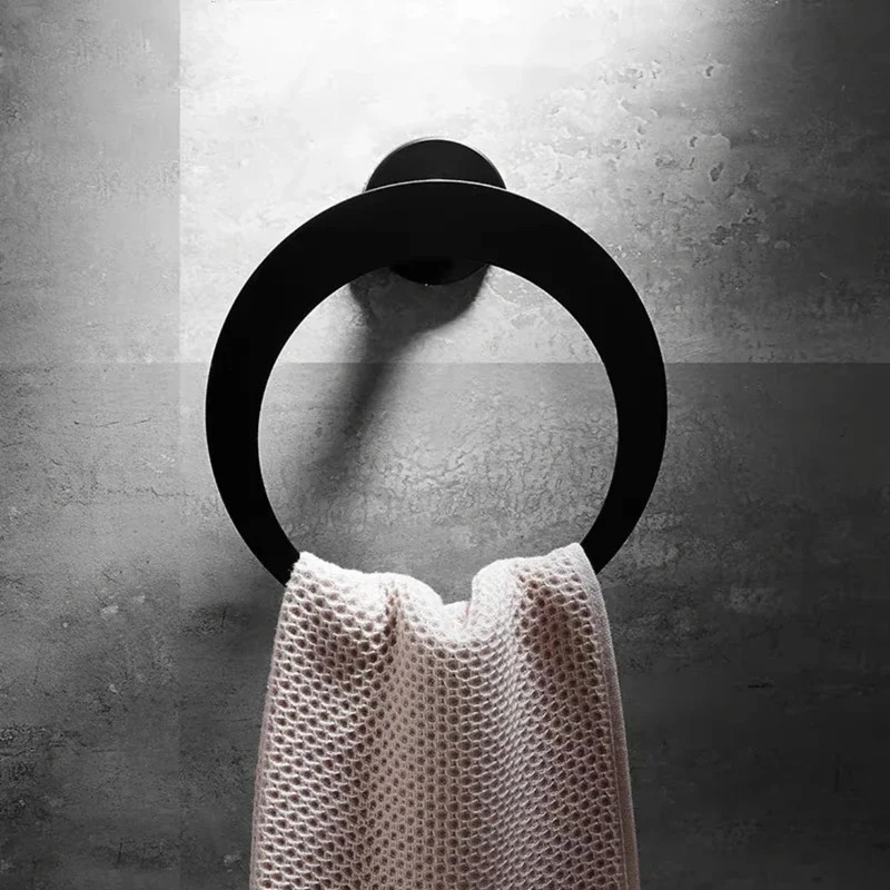 Black Towel Rings New-Style Stainless Steel Wall Mounted Large Size Bathroom Storage Rack for Toilet Hardware Holder