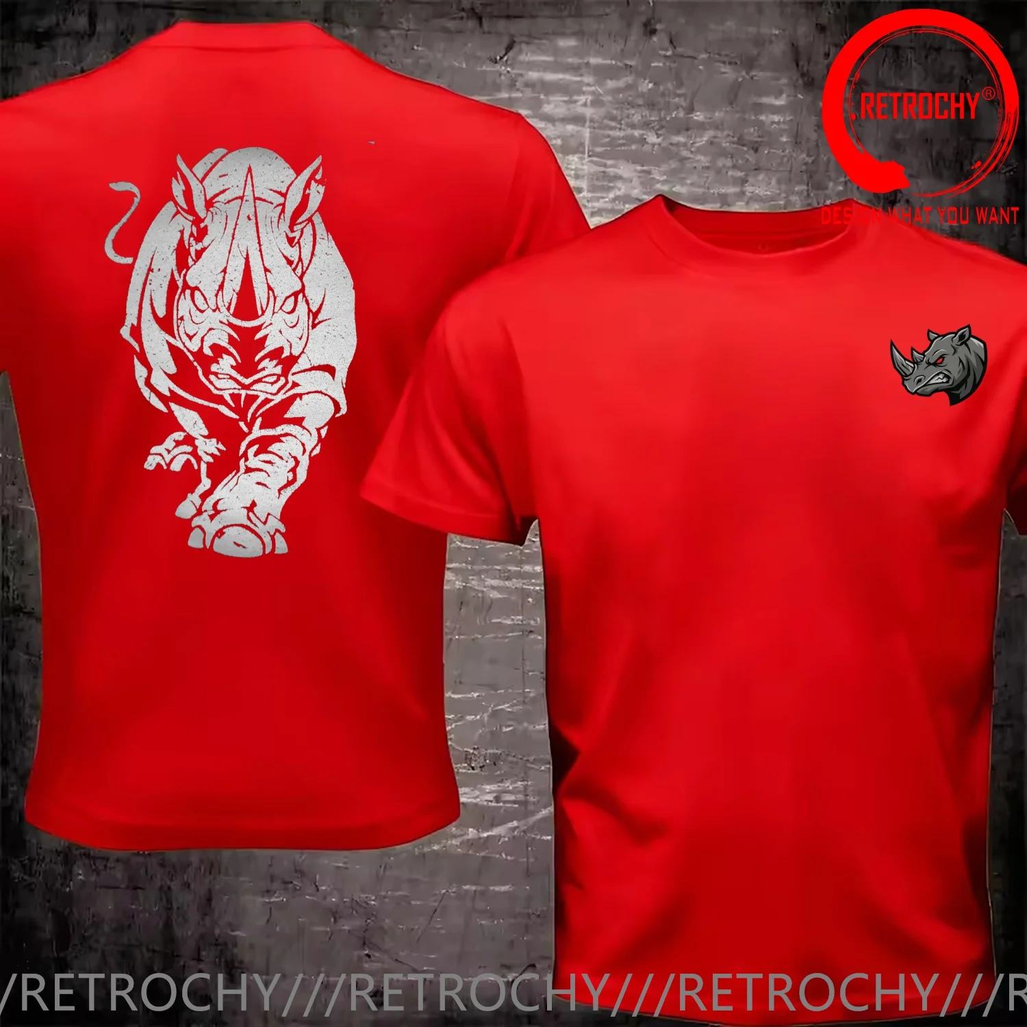 Funny Design Vintage Angry Rhinoceros Rhino  SRed Doublet Men Fashion Trendy Casual Clothing Stylish Tops Tee Shirt Leisure Tshi