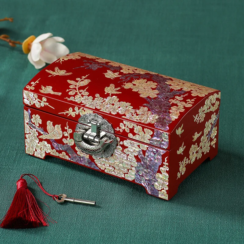 صندوق مجوهرات فاخر، علبة هدايا زفاف خشبية راقية، حامل زينة خطوبة الزفاف، صندوق تخزين مزخرف #2