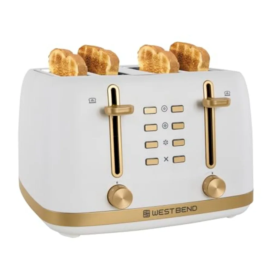 

4-Slice Toaster with 7 Browning Levels Bagel/Waffle/Defrost Settings High-Lift Lever Anti-Jam Easy-Clean Crumb Tray White/Gold