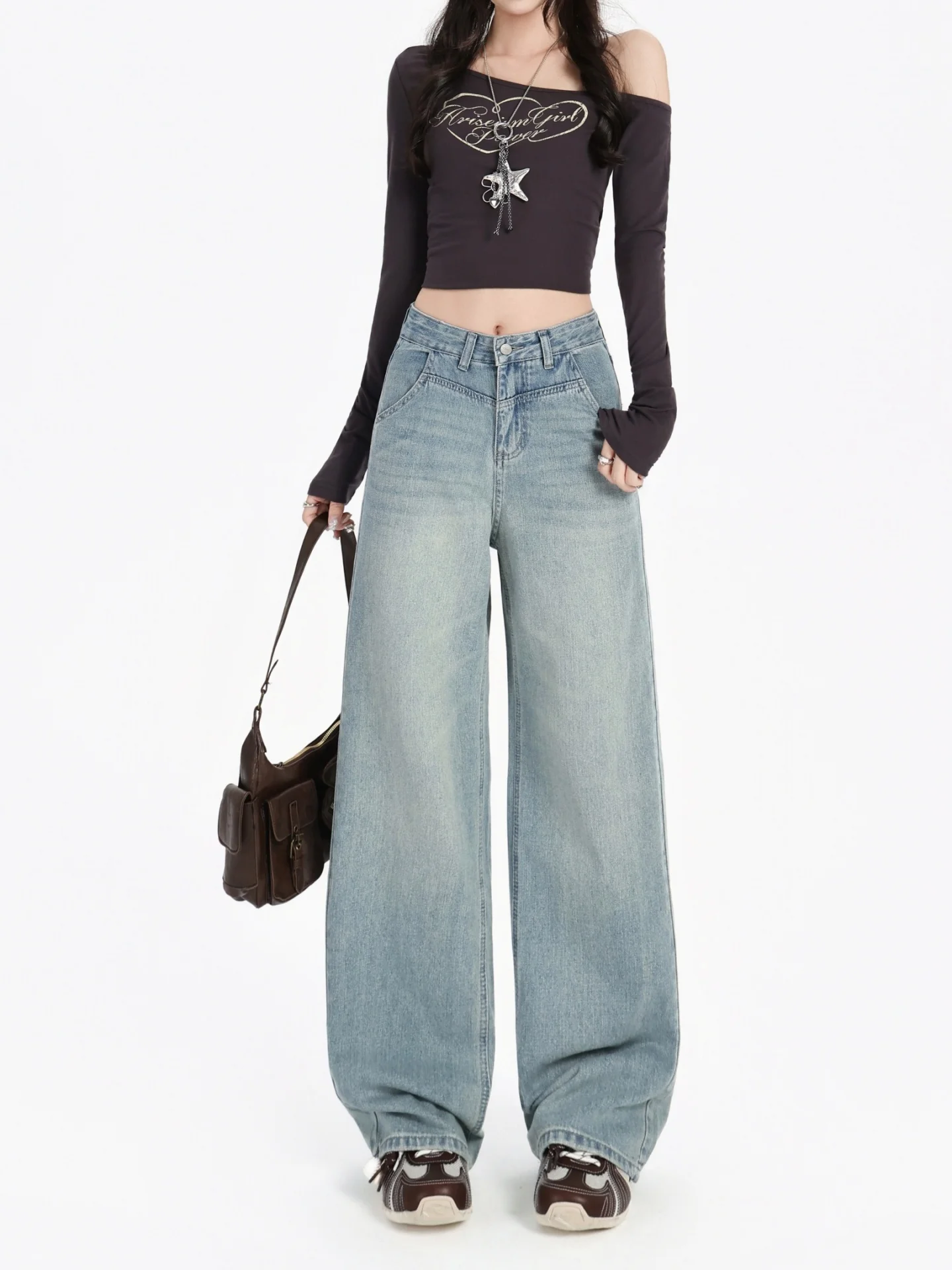 

High Waist Wide Leg Straight Jeans Women's Autumn Loose Fit High Waist Denim Pants for Pear aped Body Vintage American Sle