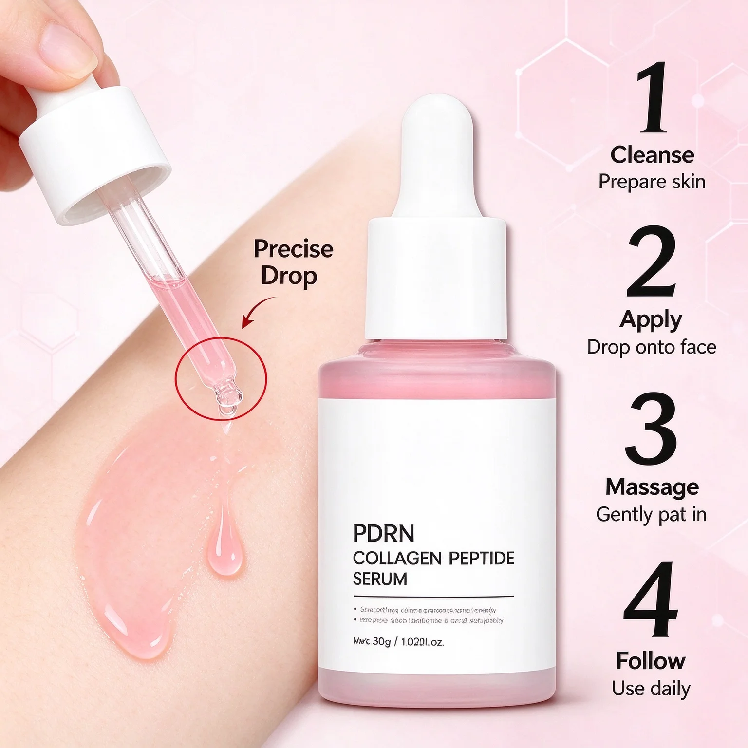 Korean Facial Serum with Salmon PDRN Collagen Peptide for Dull Skin Elasticity Repair Renewal Anti Aging Hydrating Glow Essence