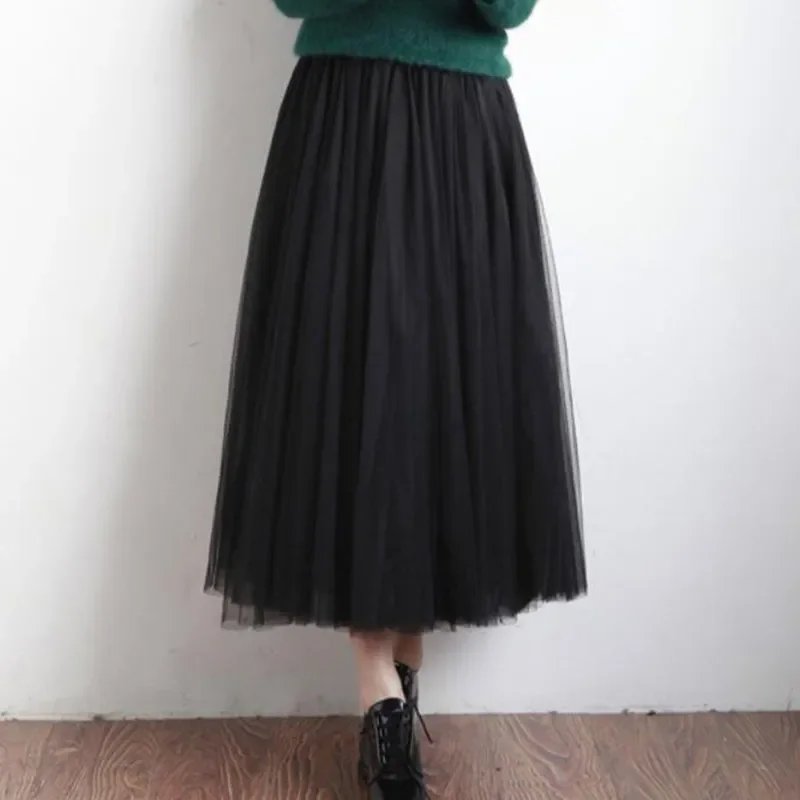 2023 Spring Summer Autumn Elastic High Waist Women Tulle Skirt Female Long Pleated Tutu Skirt Teen Girls Ball Gown Skirts