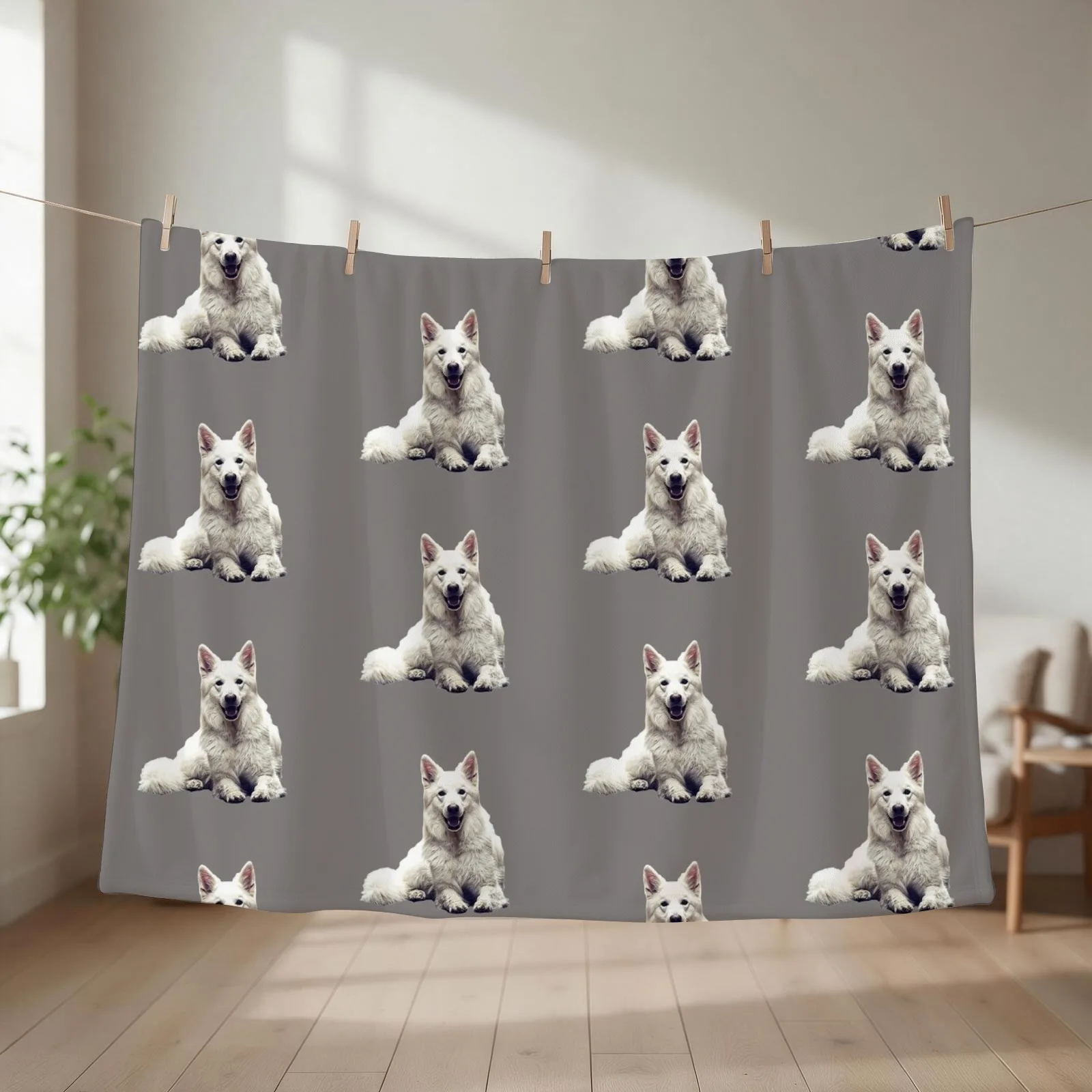 White Swiss Shepherd Dog Throw Blanket couch cozy soft plush fuzzy picnic outdoor blanket