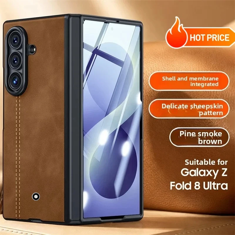 SLE Plain Sheepskin Leather Magnetic Hinge Protect Case for Samsung Galaxy Z Fold 8 Ultra Skin Feel Screen Glass Anti-drop Cover