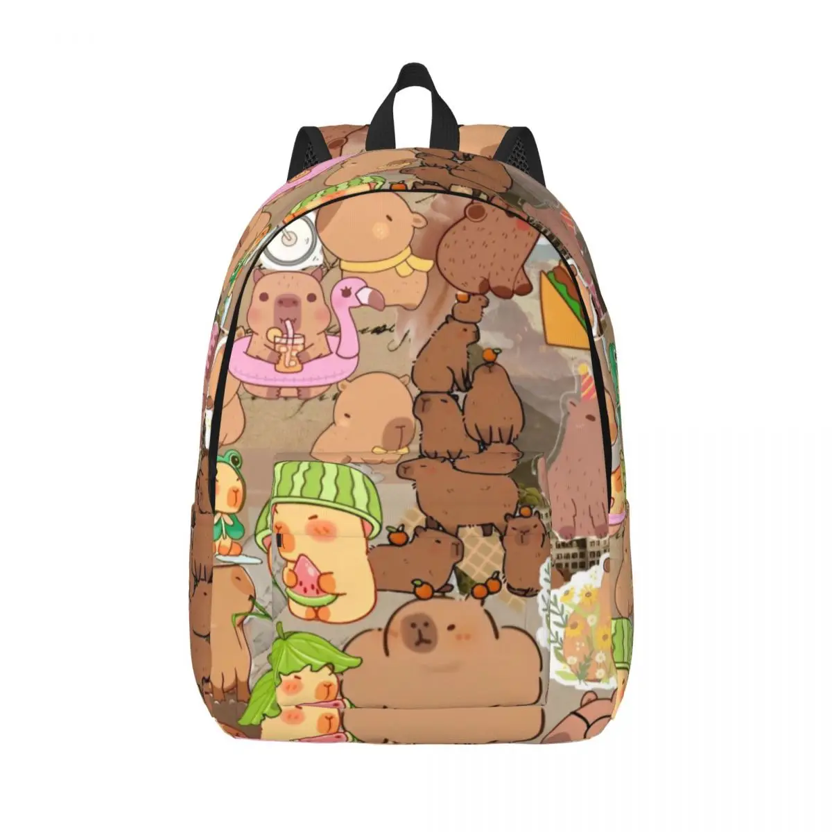 Foodie capivara bonito mochila primária do ensino médio estudante bookbag adolescentes lona daypack caminhadas