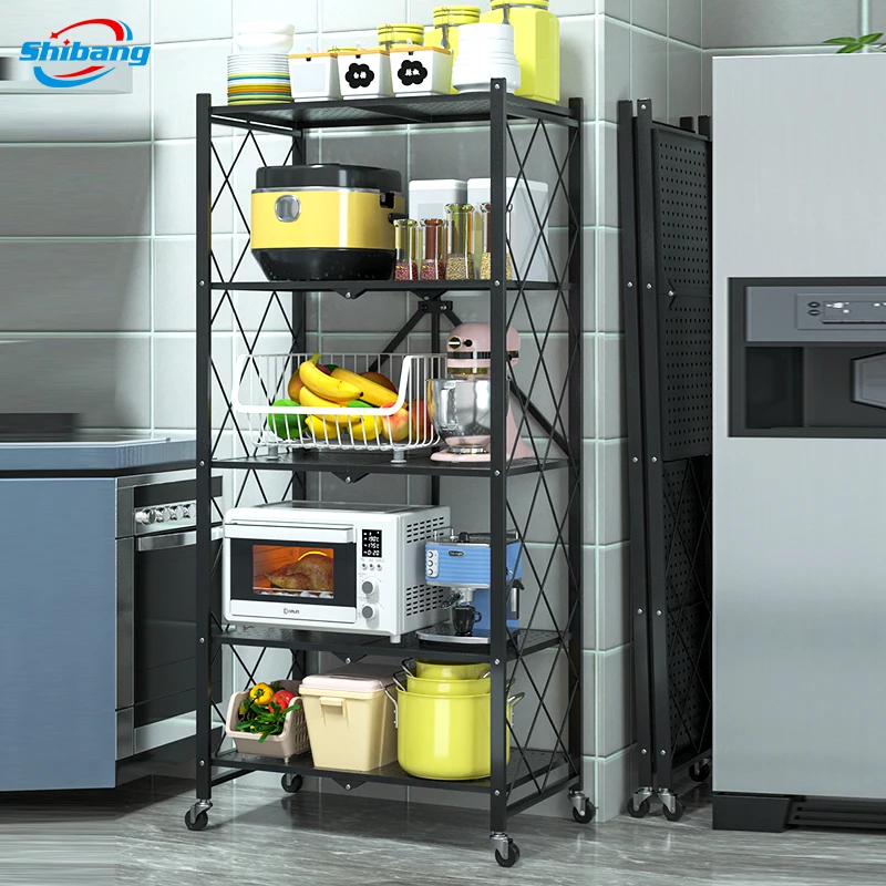 Floor-standing Multi-layer Installation-free Kitchen Folding Shelf Microwave Oven Storage Multifunctional Kitchen Shelf Rack