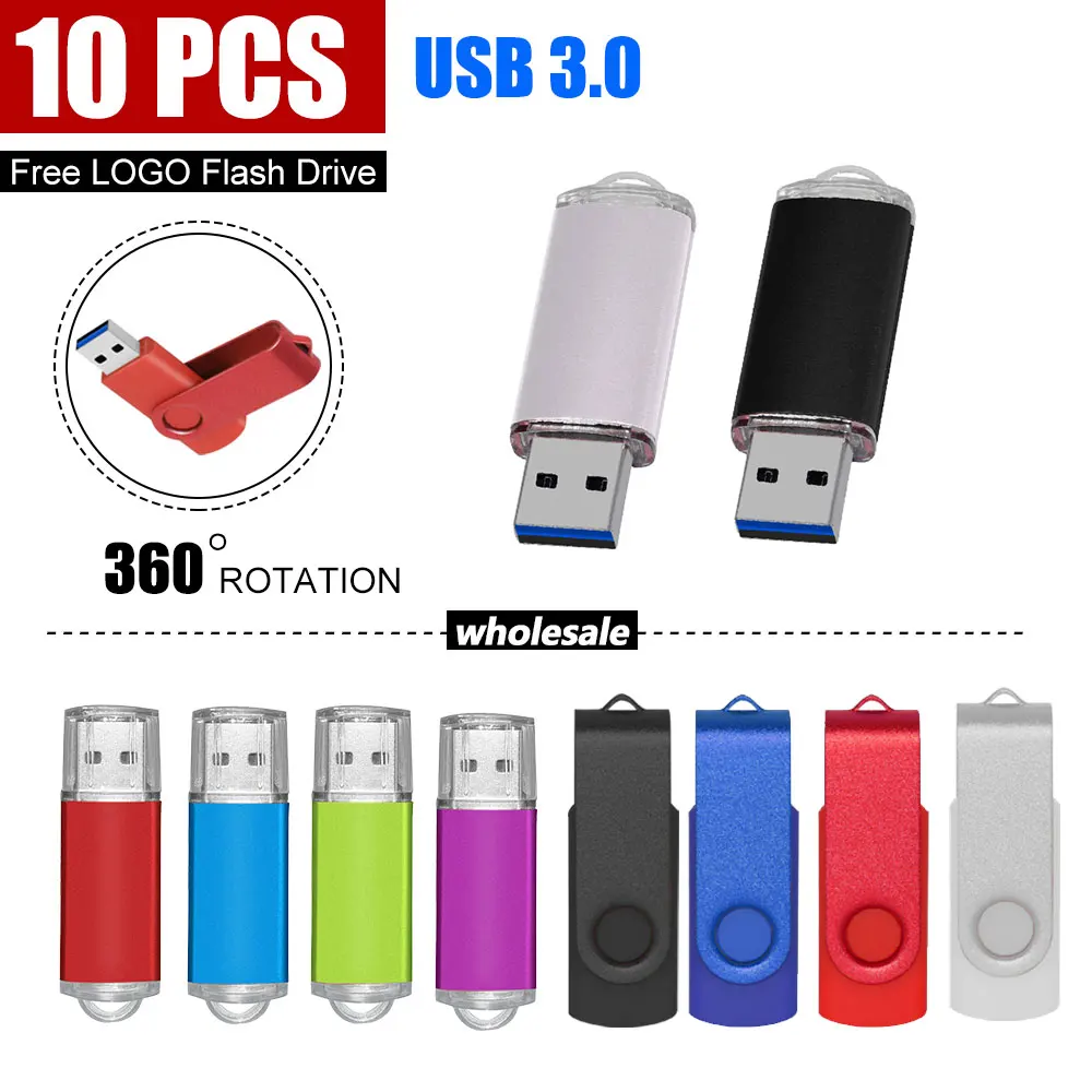 10 قطعة USB 3.0 بندريف ذاكرة عصا 8 جيجابايت 16 جيجابايت 32 جيجابايت 64 جيجابايت المعادن محرك فلاش USB القلم محرك USB عصا 128 جيجابايت للتدوير قرص U صغير