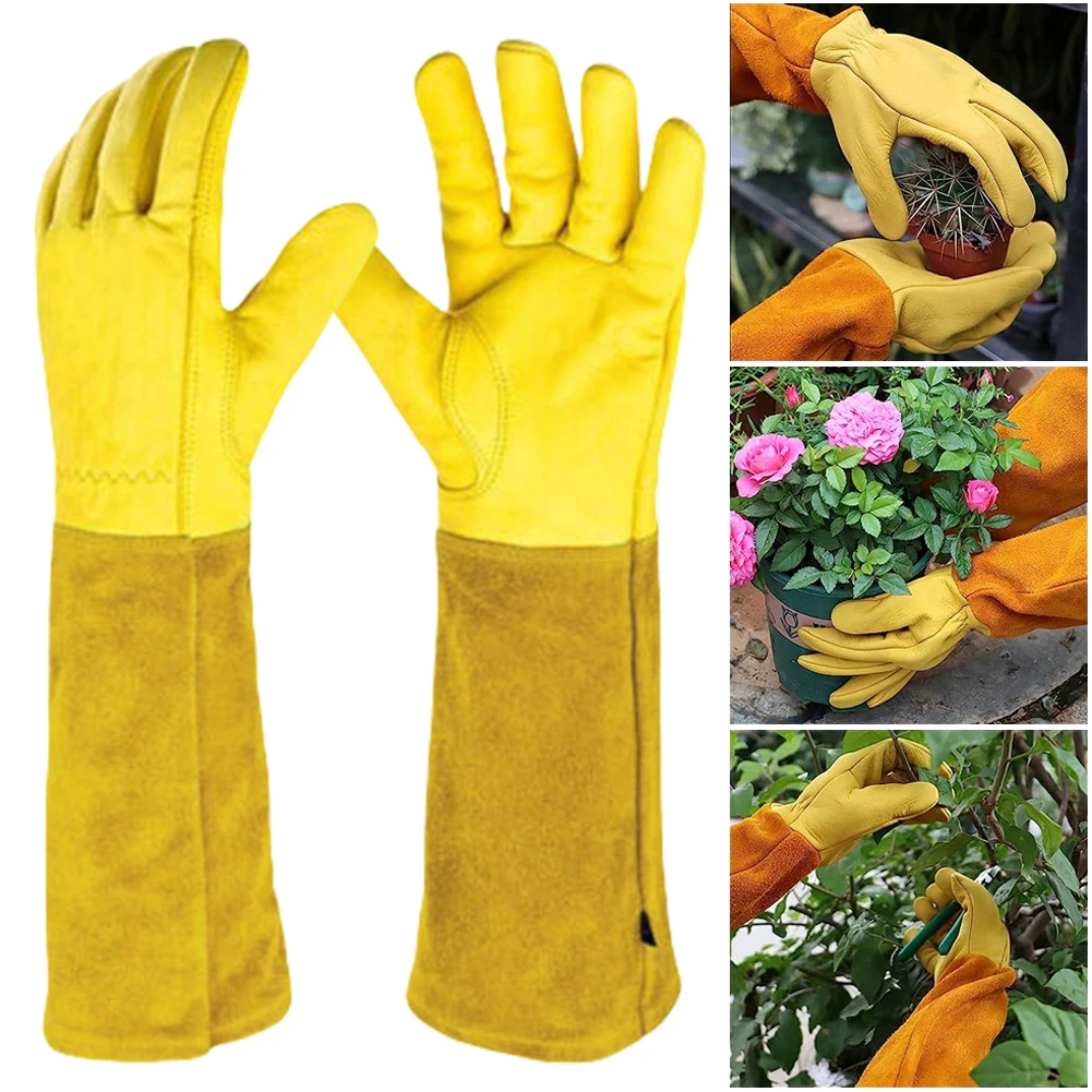

1 Pair Long Thorn Proof Gardening Gloves Breathable Leather Working Mitten with Forearm Protection Garden Gloves for Women Men