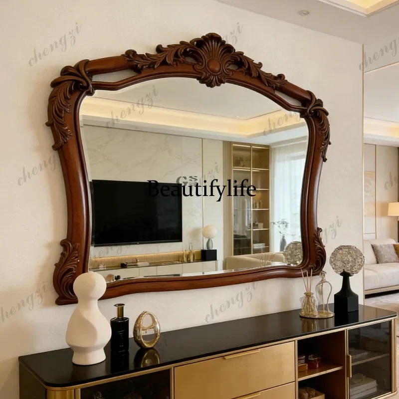 R American retro carved bathroom bathroom wall hanging makeup mirror living room entrance background wall decorative mirror