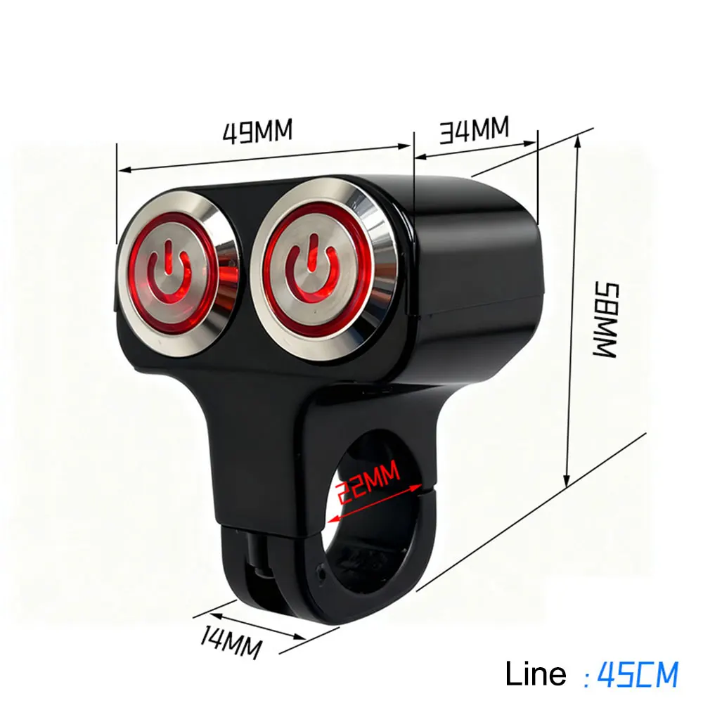Torvian Dual Button CNC Aluminum LED Motorcycle Switch ON-Off DC 12V Waterproof for Headlight Fog Light Horn Start Kill